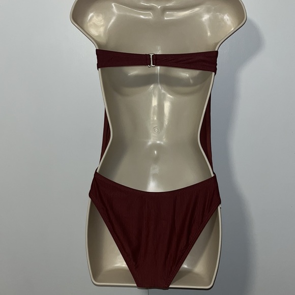 NWT Ris-K by Dippin Daisys Brown Ribbed Strapless One Piece Bandeau Swimsuit S - Picture 7 of 14